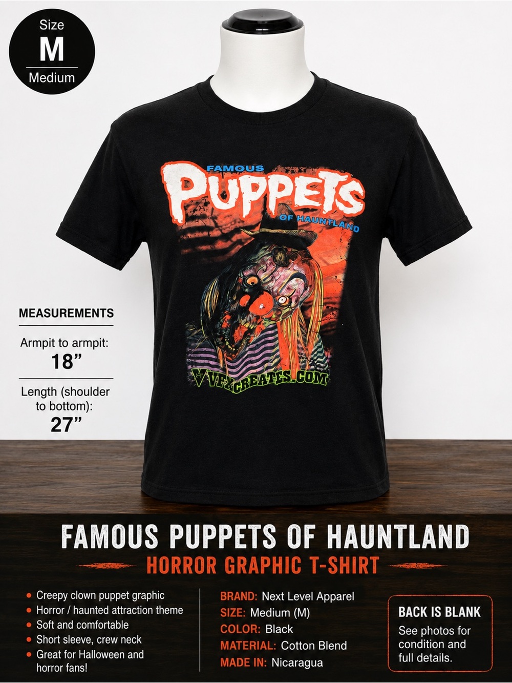 Famous Puppets of Hauntland Horror Graphic Tee Medium Black